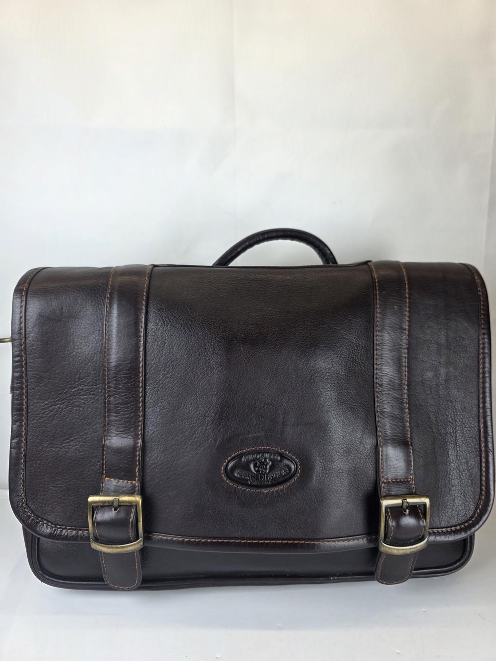 Vintage Leather Ranch Dark Brown Leather Briefcase Messenger Work Bag